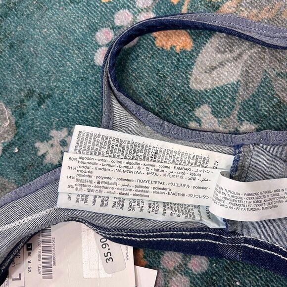 NWT Zara Denim Bralette Large Dark Blue Stretch Bra Crop Tank Top Womens L NEW - Picture 11 of 12